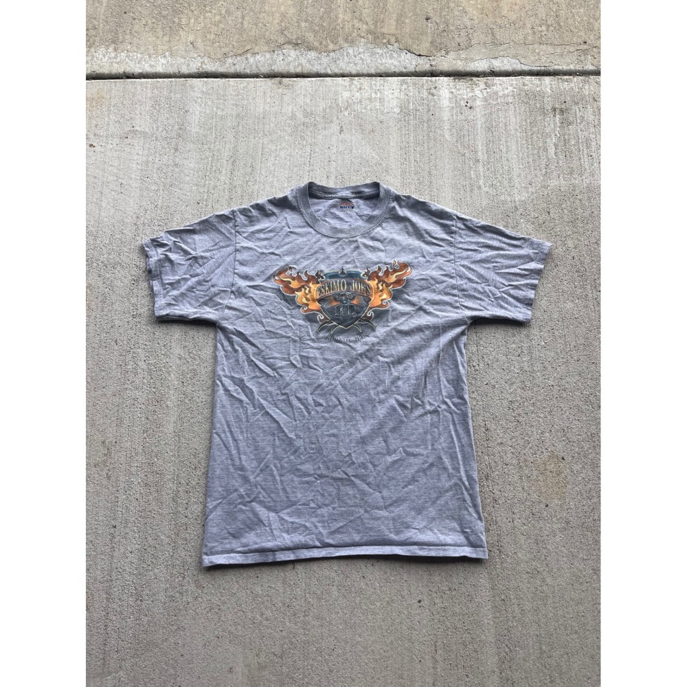 Eskimo Joes Hanes Beefy-T Graphic T-Shirt Gray Biker Motorcycle Mens Medium
